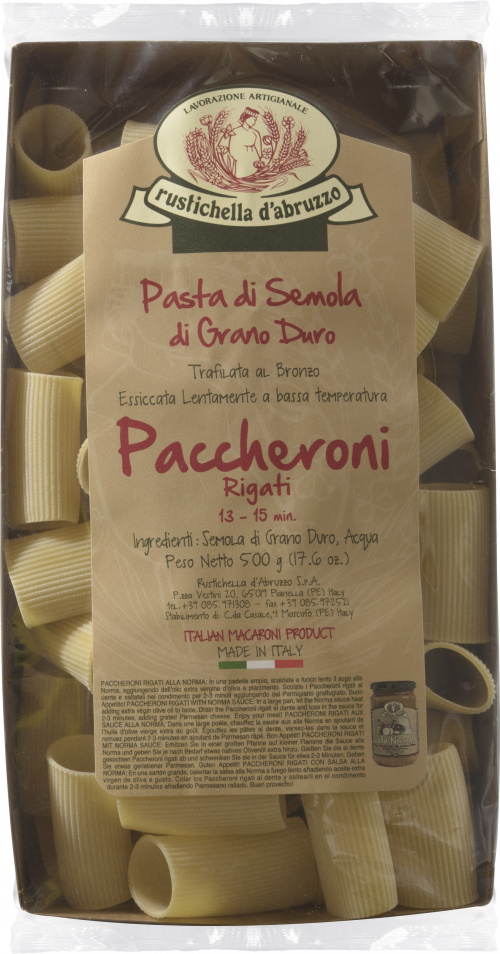 Паста без яиц Паккерони Ригати, Rustichella d'Abruzzo (0,500кг)