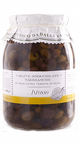 Оливки Таджасские без косточки в оливковом масле Extra Virgin, Anfosso (0,950кг)